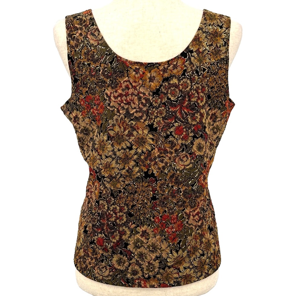 Chicos Travelers Womens Sleeveless Top Sz 2 Dark Floral Tapestry Shimmer Stretch - Picture 3 of 6